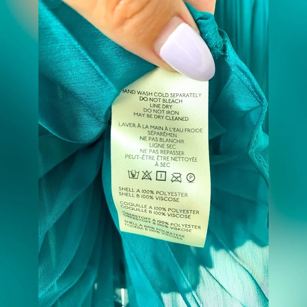 Maeve by Anthropologie l Sheer Pleated Cape Sleeve Blouse in Blue Green - Picture 12 of 12
